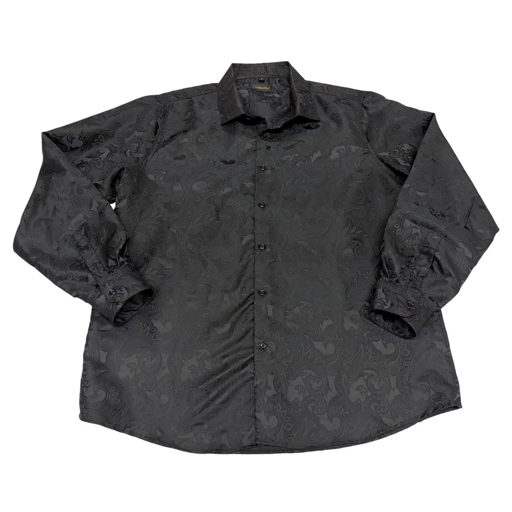 DiBanGu Button Up Shirt Black Paisley Jacquard Formal Wedding Party XL Mens